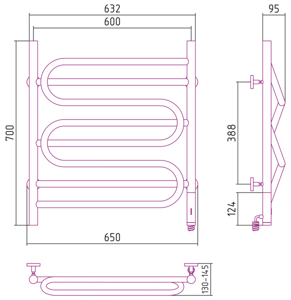 Полотенцесушитель электрический Сунержа Иллюзия 700x600