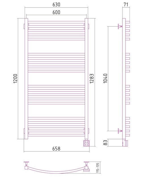 Полотенцесушитель электрический Сунержа Аркус 1200x600